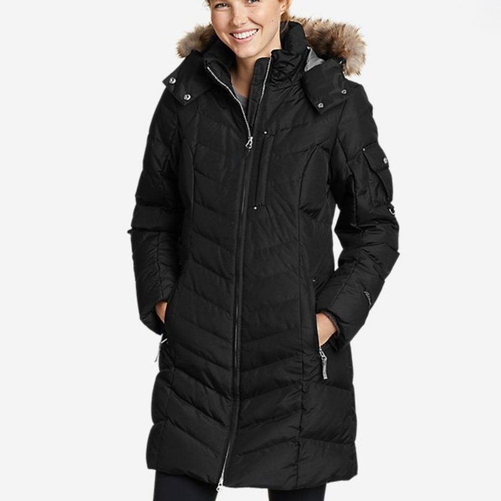 Eddie Bauer Sun Valley Down Parka Winter Coat - Ladies Medium Black -Remov. Hood